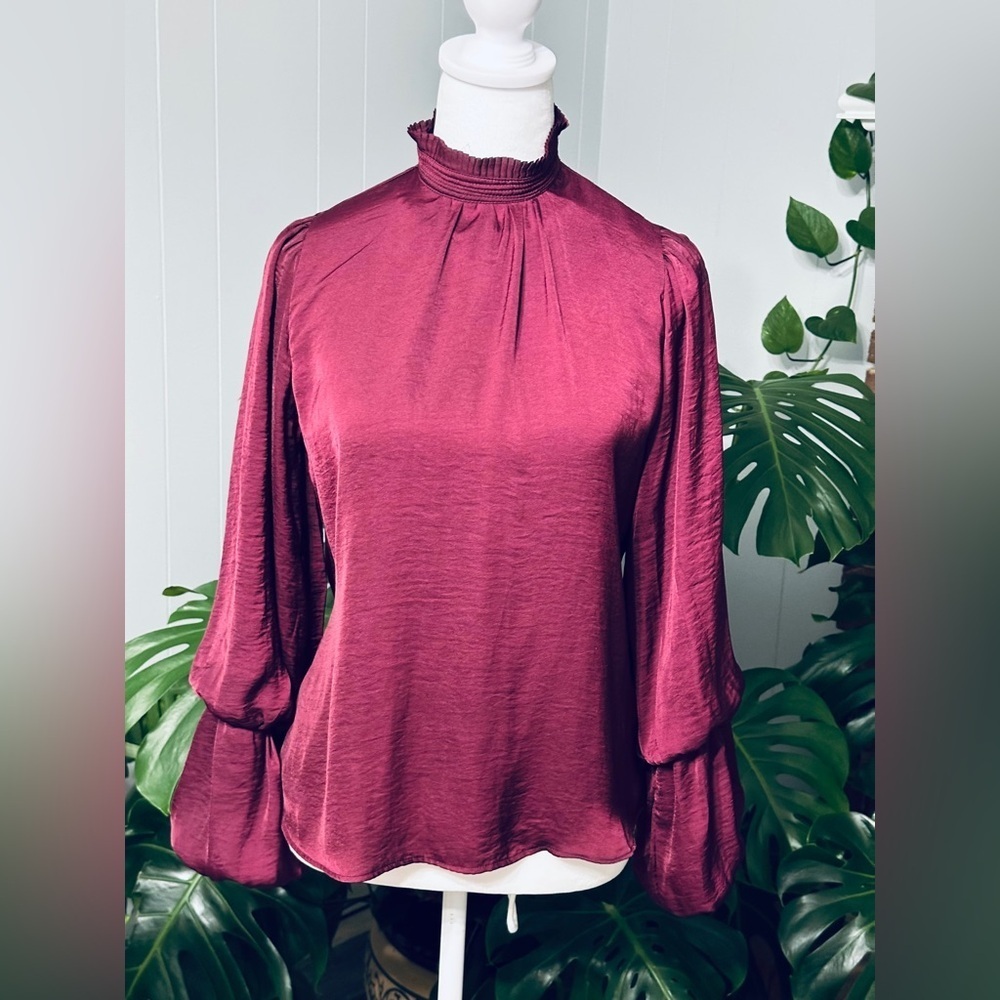 🛍️ Tahari maroon long sleeve blouse size PXS